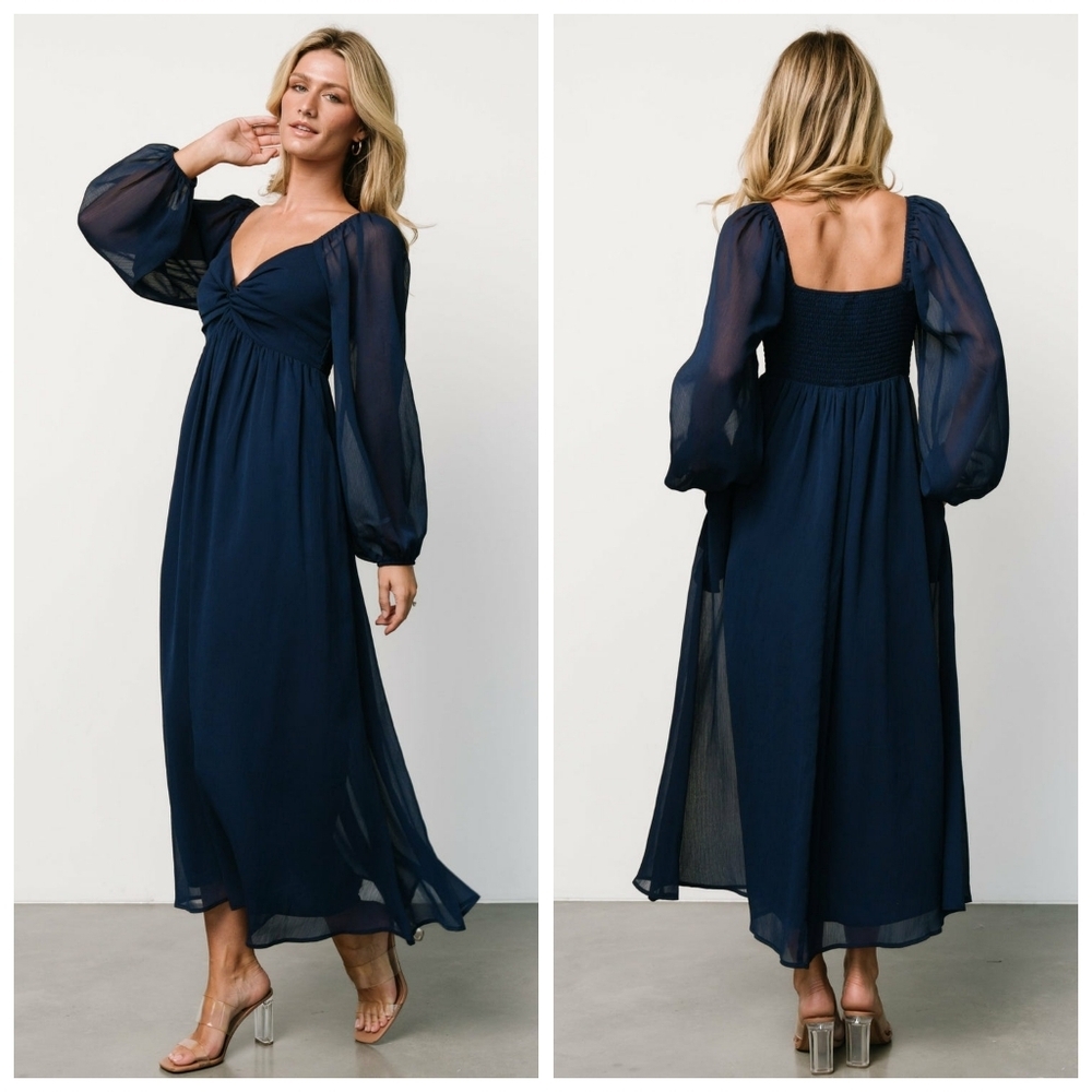 Baltic Born Dione Long Sleeve Navy Midi Dress